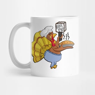 Thanksgiving Funny Turkey Eat Pie, Turkey with Fat Pants On Funny Thanksgiving Holiday Gifts Mug